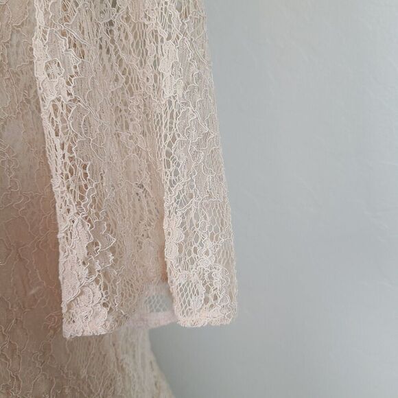 Deletta Anthropologie Top L Beige Embroidered Lace‎ Layered Peplum Blouse - Picture 6 of 8